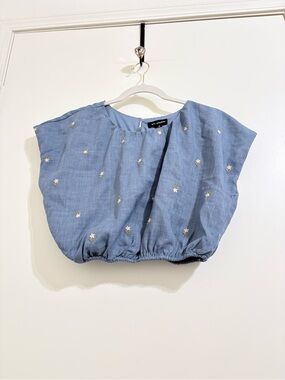 Blu Pepper 2Pc Light Blue Embroidered Bubble Crop Top Dress S